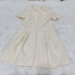 Dice Kayek‎ NWT Short Sleeve mock neck Pleated wool Dress off white